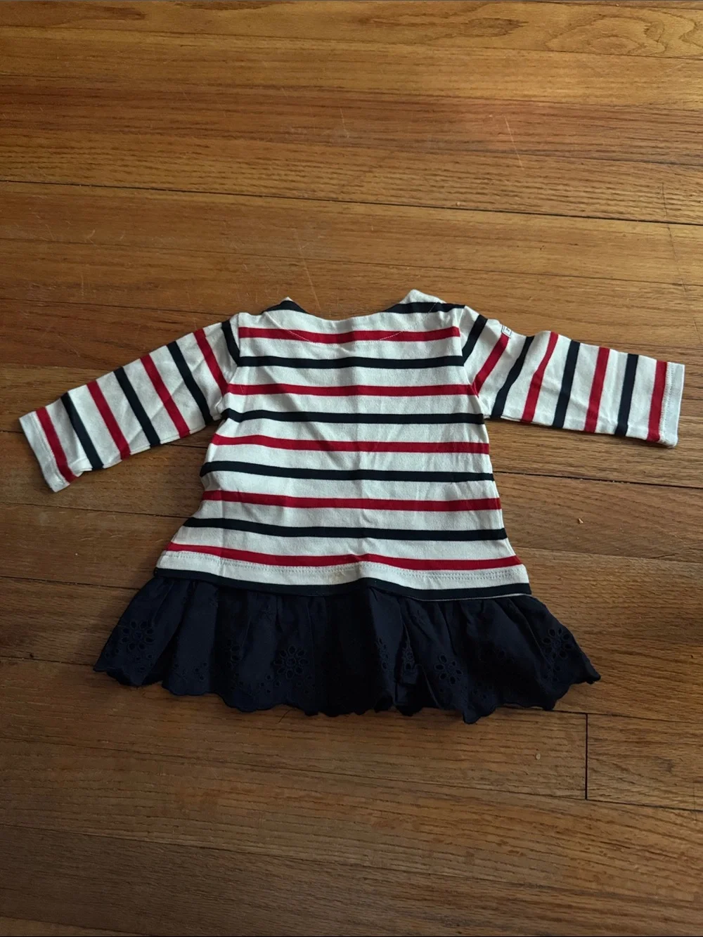 Ralph Lauren Girls' White, Navy & Red Striped Long-Sleeve Dress NWOT